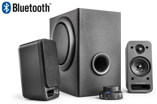 WaveMaster Hangszóró 2.1 - MX3+ BT (50W RMS, Fa mélynyomó, Bluetooth, 3,5mm jack, RCA, Fekete)
