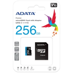 ADATA MicroSD kártya - 256GB microSDXC UHS-I Class10 A1 V10 (R/W: 100/25 MB/s) + adapter
