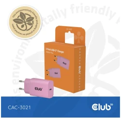 Club 3D Hálózati Adapter - CAC-3021 (2db/csomag, 30W USB-C, PD3.0, túltöltés védelem, kicsi méret, pink)