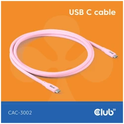 Club 3D Kábel - CAC-3002 (USB-C, PD 240W, 20Gbps, 4K60Hz, rózsaszín, M/M, 2m)