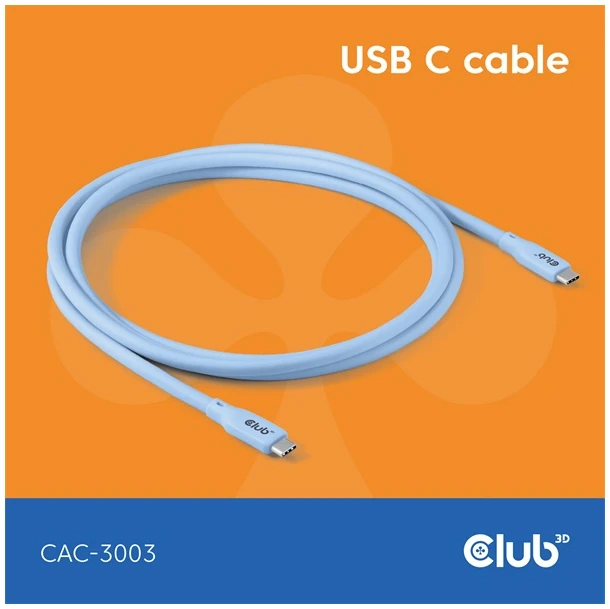 Club 3D Kábel - CAC-3003 (USB-C, PD 240W, 20Gbps, 4K60Hz, kék, M/M, 2m) 1 Club 3D Kábel - CAC-3003 (USB-C, PD 240W, 20Gbps, 4K60Hz, kék, M/M, 2m)