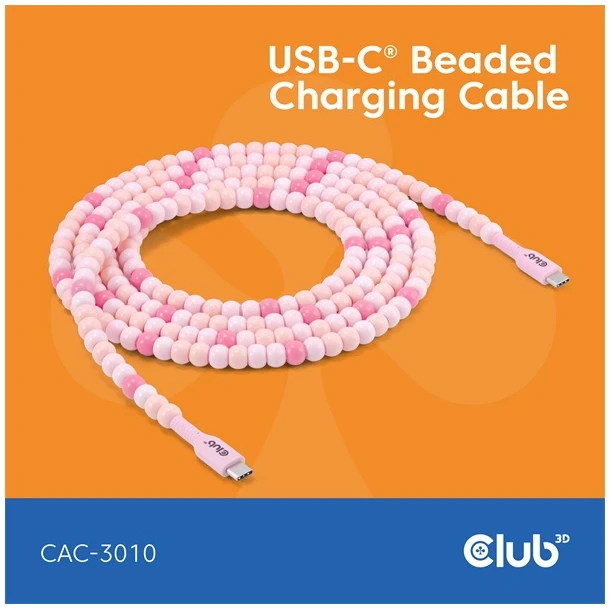 Club 3D Kábel - CAC-3010 (USB-C, PD 240W, 20Gbps, 4K60Hz, pink, M/M, 2m)