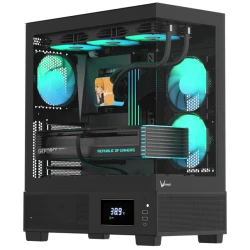 Formula Számítógépház - Crystal E1 FLOE Black (fekete, ablakos, ATX, 2xUSB3.0, 1xType-C)