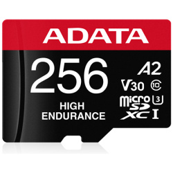 ADATA MicroSD kártya - 256GB microSDXC UHS-I U3 Class10 A2 V30S High Endurance (R/W: 100/85 MB/s, 24/7 record) + adapter