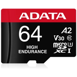 ADATA MicroSD kártya - 64GB microSDXC UHS-I U3 Class10 A2 V30S High Endurance (R/W: 100/80 MB/s, 24/7 record) + adapter