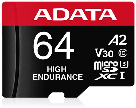 ADATA MicroSD kártya - 64GB microSDXC UHS-I U3 Class10 A2 V30S High Endurance (R/W: 100/80 MB/s, 24/7 record) + adapter 1 ADATA MicroSD kártya - 64GB microSDXC UHS-I U3 Class10 A2 V30S High Endurance (R/W: 100/80 MB/s, 24/7 record) + adapter