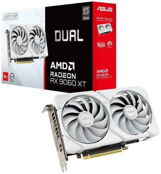 Asus Videokártya - AMD DUAL-RX9060XT-16G-WHITE (16384MB, GDDR6, 128bit, HDMI, 2xDP+HDMI)