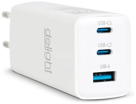 Delight USB-A 20W + Type-C (USB-C) PD45W adapter 65W (55042), DC 5-20V, gyorstöltéssel, fehér 1 Delight USB-A 20W + Type-C (USB-C) PD45W adapter 65W (55042), DC 5-20V, gyorstöltéssel, fehér