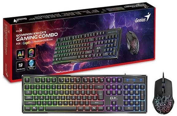 Genius Billentyűzet - Scorpion KM-GX3 (Vezetékes gamer billentyű + egér , USB, RGB, fekete) 1 Genius Billentyűzet - Scorpion KM-GX3 (Vezetékes gamer billentyű + egér , USB, RGB, fekete)