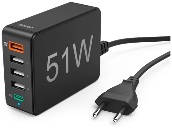 Hama Hálózati töltő - 201630 (5in1, 4xUSB-A, 1xUSB-C, PD/QC, 51W, fekete) 1 Hama Hálózati töltő - 201630 (5in1, 4xUSB-A, 1xUSB-C, PD/QC, 51W, fekete)