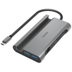 Hama USB HUB - 200143 (USB-C 7in1, 3xUSB 3.1, 2xUSB-C, 1xHDMI, 1xLAN, 100W PD, szürke)