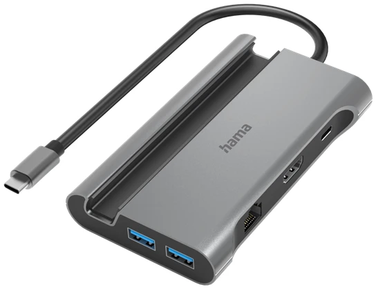 Hama USB HUB - 200143 (USB-C 7in1, 3xUSB 3.1, 2xUSB-C, 1xHDMI, 1xLAN, 100W PD, szürke) 1 Hama USB HUB - 200143 (USB-C 7in1, 3xUSB 3.1, 2xUSB-C, 1xHDMI, 1xLAN, 100W PD, szürke)