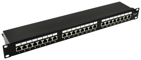 Walisec patch panel - PP-P6S2401 (24 port, Cat6, 1U, árnyékolt, fekete)