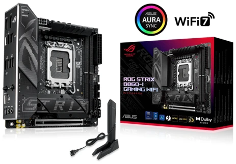 Asus Alaplap - Intel ROG STRIX B860-I GAMING WIFI s1851 (B860, 2xDDR5 9066+MHz, 4xSATA3, 2xM.2, HDMI+DP+Thunderbolt4)