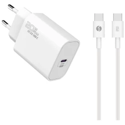 S-Link Hálózati töltő - SL-EC62TP (20W, QC4.0 Gyorstöltés,Type-C to Type-C, 100cm adat+töltőkábel, fehér)