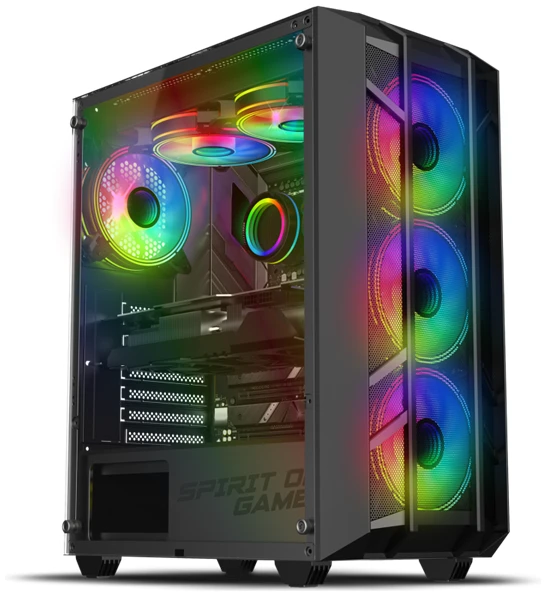 Spirit of Gamer Számítógépház - REBEL NX Black (fekete, ablakos, 4x12cm ventilátor, alsó táp,  ATX, 1xUSB3.0, 2xUSB2.0)