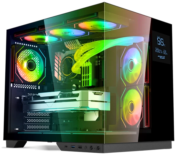 Spirit of Gamer Számítógépház - VIPER CRX Black (fekete, ablakos, 6x12cm ventilátor, alsó táp,  ATX, 1x USB-C, 2x USB-A)