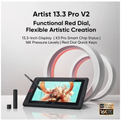 XP-PEN Grafikus kijelző - Artist 13.3 PRO V2 (13", IPS, 16:9, 1920x1080, 5080 LPI, PS 16k, 200 RPS, 9 gomb) fekete