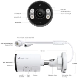 TP-Link IP csőkamera - InSight S385 (FullColor, 8MP, 2,8mm, IP67, H265+, LED+IR30m, 12VDC/PoE, SD; mikr., hangsz.; fém)