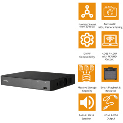 Imou NVR rögzítő - NVR-N110-8A0E (10 csatorna, H265, HDMI, VGA, USB, 1x Sata (max16TB), Onvif; Hangsz; Mikrofon)