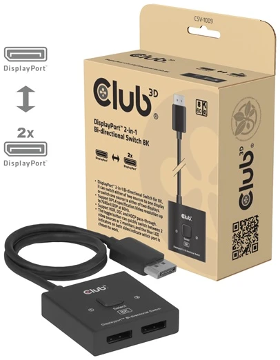 Club 3D Switch - CSV-1009 (DisplayPort 1.4 to 2x DisplayPort, 8K60Hz) 1 Club 3D Switch - CSV-1009 (DisplayPort 1.4 to 2x DisplayPort, 8K60Hz)