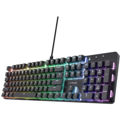 Trust Billentyűzet Gamer - GXT871 Zora (Mechanikus, Huano switch; RGB LED háttérvilágítás; USB; fekete; magyar)