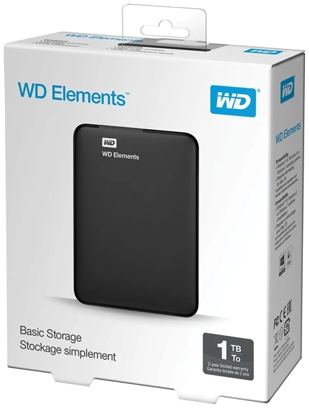 Western Digital Külső HDD 2.5" 1TB - WDBUZG0010BBK-WESN (Elements Portable, USB3.0, Fekete)