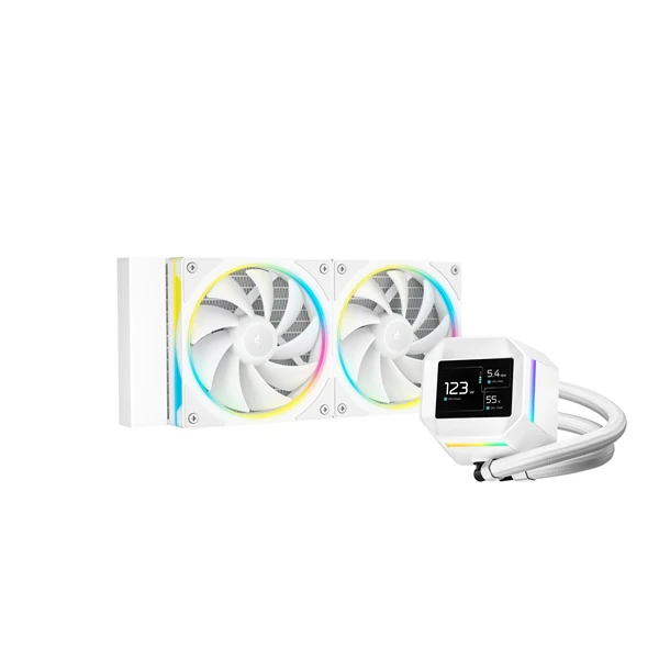 DeepCool CPU Water Cooler - LM240 WH (max 36.07dB; max. 112,52 m3/h; 2x12cm, LED kijelző, fehér) 1 DeepCool CPU Water Cooler - LM240 WH (max 36.07dB; max. 112,52 m3/h; 2x12cm, LED kijelző, fehér)