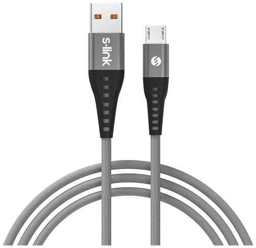 S-Link kábel - SL-STM60M (3A, 12W, Gyorstöltés, MicroUSB, 100cm adat+töltőkábel, szürke)