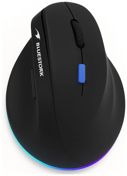Bluestork Vezeték nélküli Egér - M-WL-ERGO-LUMI-TH (Ergonomic, Rechargeable, 2,4GHZ+Bluetooth, 4800 DPI, 6 gomb, fekete)