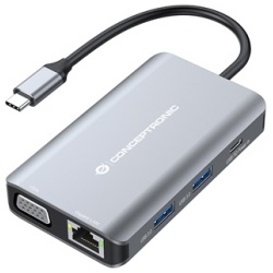 Conceptronic Notebook Dokkoló - DONN21G (USB-C to HDMI/VGA/USB-C PD/USB 3.0/GbE)
