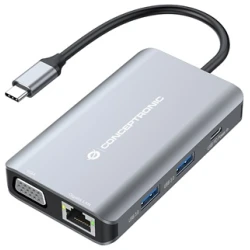 Conceptronic Notebook Dokkoló - DONN21G (USB-C to HDMI/VGA/USB-C PD/USB 3.0/GbE)