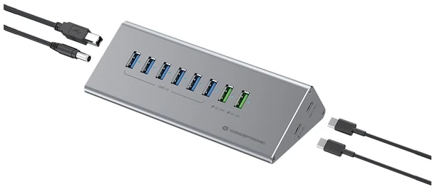 Conceptronic USB Hub - HUBBIES18G (10 port, USB-A/C to 2x USB-C+8x USB-A, külső táp, szürke)