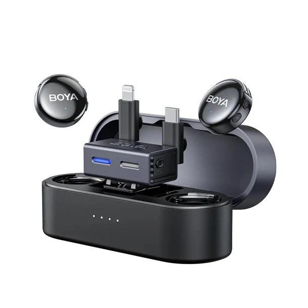 BOYA Mikrofon - BOYALINK 3-01 (Vezeték nélküli, zajszűrés, fekete, Lightning, USB-C, 3,5mm)