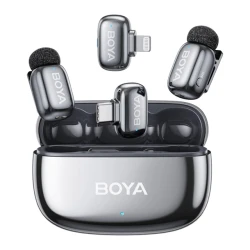 BOYA Mikrofon - mini 2-01-Space Gray ((Vezeték nélküli, AI zajszűrő, szürke, 2TX+2RX, Lightning, USB-C)