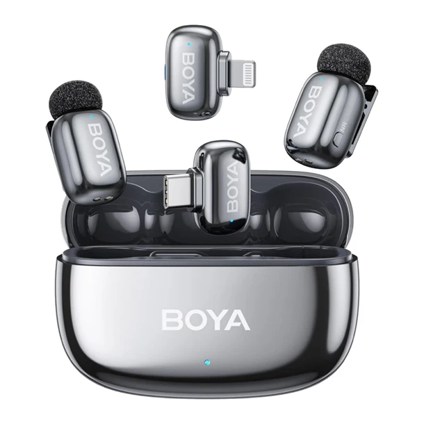 BOYA Mikrofon - mini 2-01-Space Gray ((Vezeték nélküli, AI zajszűrő, szürke, 2TX+2RX, Lightning, USB-C) 1 BOYA Mikrofon - mini 2-01-Space Gray ((Vezeték nélküli, AI zajszűrő, szürke, 2TX+2RX, Lightning, USB-C)