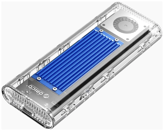 Orico Külső M.2 ház - ORICO-TCM2-U4-BL-BP (USB-C 4 -> M.2 NVMe, Max.: 8TB, 40 Gbps, kék)