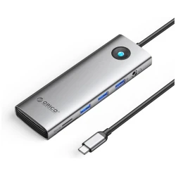 Orico Notebook Dokkoló - PW11-10P-GY (Bemenet: USB-C, Kimenet: HDMI/VGA/USB-A+C/PD100W/RJ45/Kártyaolvasó/3.5mm Jack)