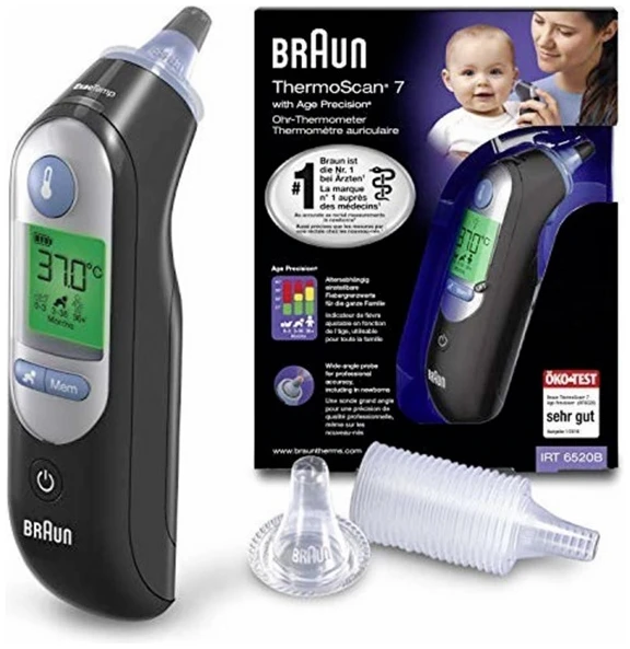 Braun Lázmérő - Thermoscan 7 IRT 6520B (infravörös fülhőmérő, Age Precision, intelligens színkódos kijelző, fekete)