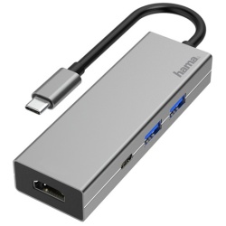Hama USB HUB - 200107 (USB-C 4in1, 2xUSB 3.1, 1xUSB-C, 1xHDMI, szürke)