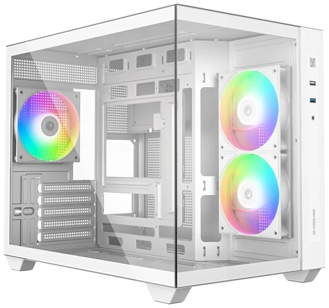 ID-Cooling Számítógépház - VIEW 500 ARGB WH (ablakos, 3x12cm A-RGB, BTF, mATX, 1xUSB3.0, 1xUSB2.0, fehér)