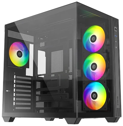ID-Cooling Számítógépház - VIEW 510 ARGB (ablakos, 4x12cm A-RGB,  BTF, ATX, USB3.0, 1xUSB-C, fekete)