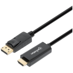 Manhattan Kábel - DisplayPort to HDMI ( DisplayPort 1.1 - HDMI 1.2, 1080p, 1.8m, Fekete)