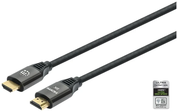 Manhattan Kábel - HDMI to HDMI (HDR, HEC, ARC, 8K@60Hz, 4K120Hz, HDR, 1m, 48Gbps Fekete)