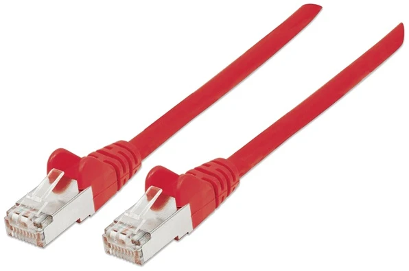 Manhattan Kábel - S/FTP Patch (RJ45 to RJ45, Cat7 kábel Cat6A moduláris csatlakozóval, 15m, piros, réz)