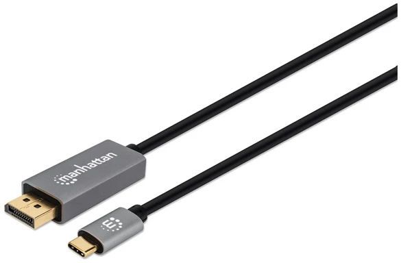 Manhattan Kábel - USB-C to DisplayPort 1.4 kábel (aranyozott, 4K@120Hz, 2m, Fekete)