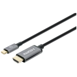 Manhattan Kábel - USB-C to HDMI aranyozott, 2m, Fekete