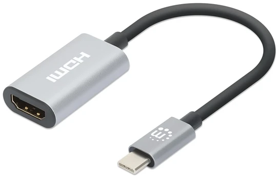 Manhattan Kábel átalakító - 4K@60Hz USB-C to HDMI Adapter, Active, Aluminum, Szürke