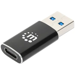 Manhattan Kábel átalakító - USB-A to USB-C Adapter, Fekete