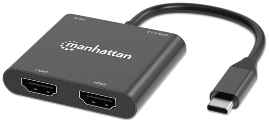 Manhattan Kábel átalakító - USB-C PD to Dual-HDMI Monitor Adapter for Laptop and Tablet
